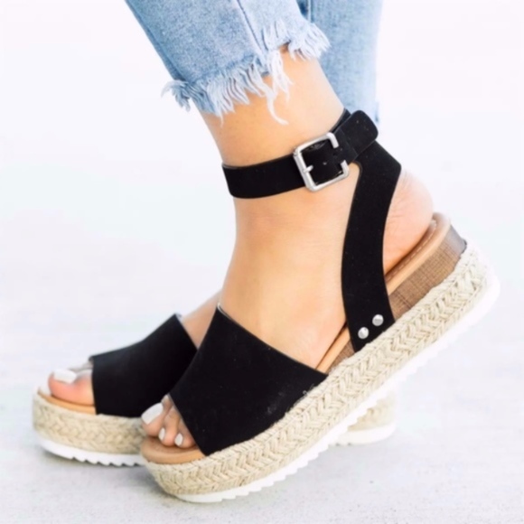 HELLO SPRING Comfy Wedges - BLACK     - Picture 2 of 5